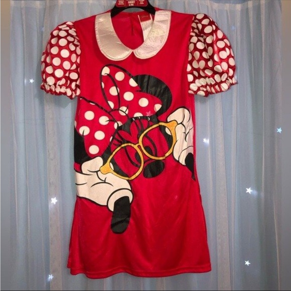 Disneys Minnie Mouse Shirt Womens Large Red Short Sleeve Costume Dress Up New